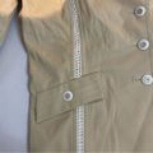 ST JOHN NOTCHED LAPEL SINGLE BREASTED TAN BEIGE BLAZER CROCHET LACE ACCENT S - Picture 8 of 8